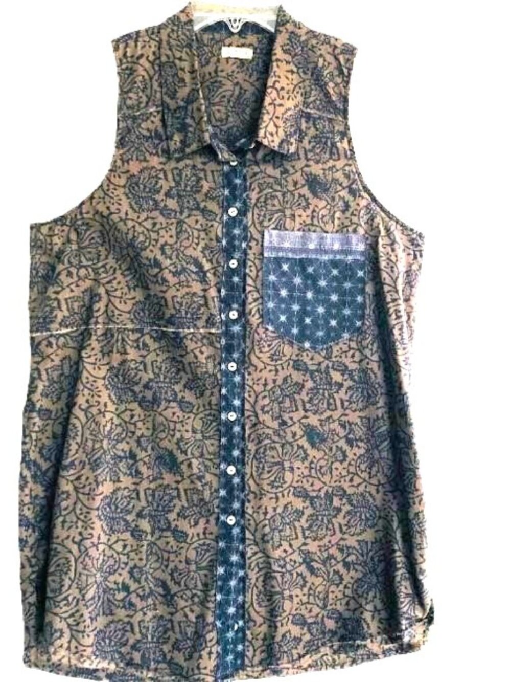 Free People Intimately Free Batik Print Sleeveless Tunic Blouse Size Small